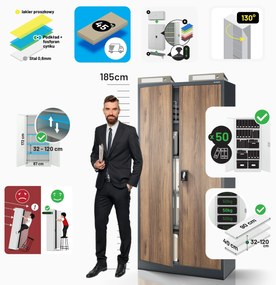 Biurowa szafa metalowa JAN, 900 x 1850 x 400 mm, Eco Design: antracytowa/ orzech