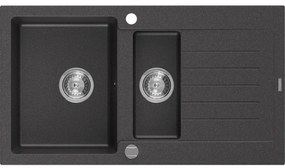 Mexen Matias zlewozmywak granitowy 1,5-komorowy z ociekaczem 900 x 505 mm, czarny nakrapiany, syfon chrom - 6502901505-76