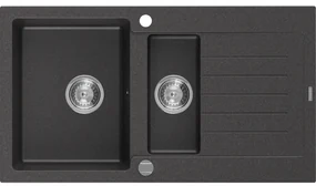 Mexen Matias zlewozmywak granitowy 1,5-komorowy z ociekaczem 900 x 505 mm, czarny nakrapiany, syfon chrom - 6502901505-76