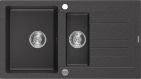 Mexen Matias zlewozmywak granitowy 1,5-komorowy z ociekaczem 900 x 505 mm, czarny nakrapiany, syfon chrom - 6502901505-76