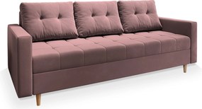 Masseno Sofa MILO z funkcją spania i pojemnikiem na pościel, Rozkładana sofa - Pudrowy róż, KRONOS 27