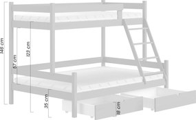 Łóżko drewniane Poli 80x180/120x180 piętrowe z szufladami - biały