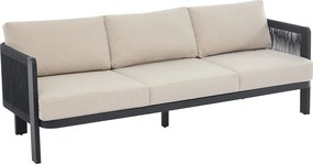 Sofa ogrodowa 3-osobowa z aluminium i sznurka - Czarna z beżowymi poduszkami - HELYSI od MYLIA