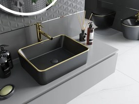 Mexen Catia umywalka nablatowa 48 x 37 cm, czarna mat/złota rant - 21314875