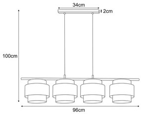 Lampa wisząca ze sznurka jutowego z 4 abażurami - A527 Vicky