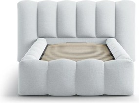 Jasnoszare tapicerowane łóżko jednoosobowe ze schowkiem i stelażem 90x200 cm Lupine – Micadoni