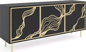 Komoda Gambia 164 cm – nowoczesna, elegancka, glamour, metalowy stelaż, 3-drzwiowa