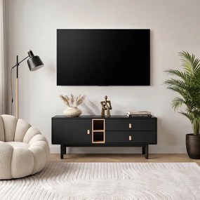 Szafka RTV do Salonu z Szufladami ARTI 140 cm Czarna Nowoczesna