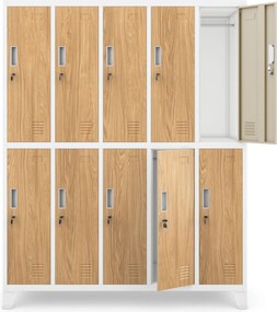 Szafka BHP ubraniowa biała/złoty dąb: Eco Design 10-drzwiowa BARTEK