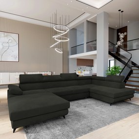 Masseno Narożnik RUBANO z funkcją spania i pojemnikiem na pościel Narozniki U, Rozkładana sofa - Czarny, MONOLITH 95