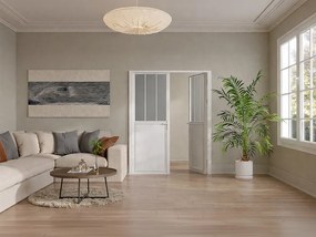 Odwracalne dwuskrzydłowe drzwi aluminiowe z matowym szkłem hartowanym w stylu loftowym - 2 x W204 x Szer73 cm - Białe - ERMELO