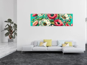 Obraz - Kwiaty na niebieskim tle (170x50 cm)