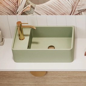 Umywalka z kamienia syntetycznego nablatowa / wisząca prostokątna zielona 43 cm x 25 cm EVELIA Green : Otwór na baterię - Tak, Typ montażu - nablatowa