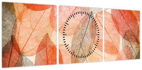 Obraz malowanych jesiennych liści (z zegarem) (90x30 cm)