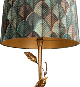 Złota lampa podłogowa z abażurem w kształcie liści i złotym wnętrzem 50 cm - Linden