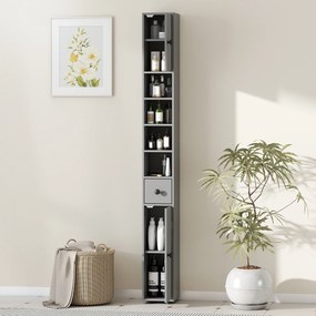 kleankin Szafka łazienkowa, 4 półki, szuflada, płyta wiórowa, smukły design, szara | Aosom PL