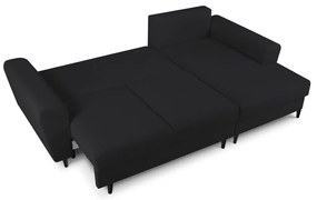 Czarny rozkładany narożnik ze schowkiem z materiału bouclé (prawostronny/z szezlongiem) Kyoto – Cosmopolitan Design