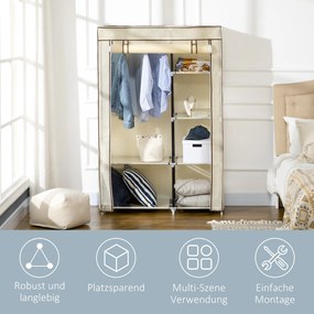 HOMCOM Szafa na ubrania z tkaniny Kremowobiała z 2 drążkami i 6 półkami 103x43x1625cm | Aosom PL