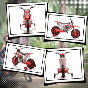 HOMCOM Motocykl Dla Dzieci, Elektryczny, 45 Minut Jazdy, z Kółkami Stabilizacyjnymi, od 3 Lat, Czerwony+Biały, 106,5 x 51,5 x 68 cm