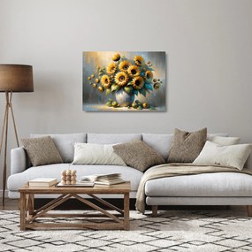 Obraz na szkle – Wazon ze słonecznikami (70x50 cm)