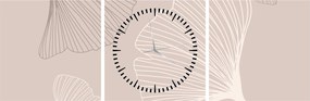 Obraz - Beżowe liście N⁰6 (z zegarem) (90x30 cm)