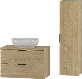 Zestaw do Łazienki 80cm Szafka z Blatem Umywalka Słupek Dąb Olejowany Pile