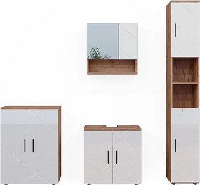 Zestaw mebli łazienkowych biały wysoki połysk/złoty dąb power 80x41x58.6 irma