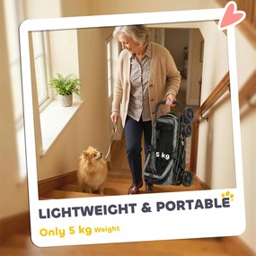 PawHut Wózek składany dla psa z poduszką, okienkami z siatki, uchwytem na napój, obracalne kółka 360° dla małych psów do 10 kg szary | Aosom PL