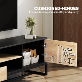 HOMCOM Szafka RTV z drzwiami, 2 szufladami, otwartymi półkami, regulowaną półką, Czarna