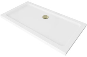 Mexen Flat brodzik prostokątny slim 130 x 70 cm, biały, syfon złoty - 40107013G