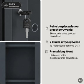 Witryna przeszklona metalowa wysoka z zamkiem antracytowa, 900x1850x400 mm: AMELIA