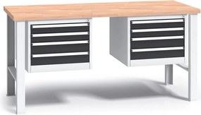 Profesjonalny stół warsztatowy G3 z drewnianym blatem roboczym, 1700 mm, 2x 4 szufladowy kontener, grafitowy