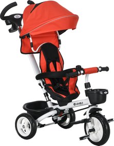 HOMCOM 6-w-1 Dziecięcy Trójkołowiec z uchwytem do pchania, daszkiem, pasem, koszem, dla dzieci powyżej 18 miesięcy, Czerwony