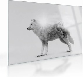 Obraz na szkle - Wilk arktyczny odzwierciedla dziki krajobraz (70x50 cm)