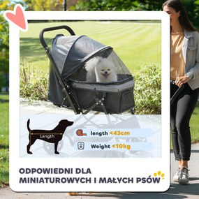 PawHut Wózek dla Małych Psów i Kotów z Oknami z Siatki, Czarny, Oxford, 76,5 x 52 x 95 cm