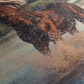Obraz - Biegnący koń (z zegarem) (90x30 cm)