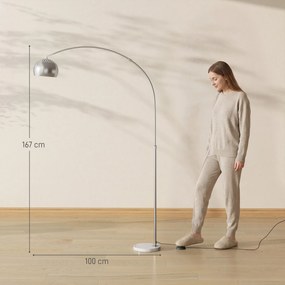 HOMCOM Lampa podłogowa, design łukowy z marmurową podstawą, 167 cm, srebrna | Aosom PL