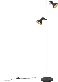 Industrialna lampa podłogowa czarna z drewnem 2-źródła światła - Jakub