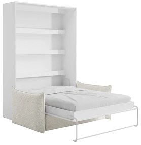 Łóżko chowane w szafie 140 x 200 cm - Otwieranie pionowe manualne - Z oświetleniem LED - Białe + Kanapa - RAPILI