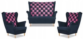 Zestaw uszak CAROL DUO sofa fotele Family Meble granatowo - różowy