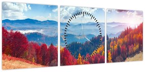 Obraz kolorowego jesiennego krajobrazu (z zegarem) (90x30 cm)
