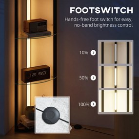 HOMCOM LED Lampa Stojąca ze Szklanymi Półkami, Lampa z 3 Poziomami Jasności, Czarna | Aosom PL