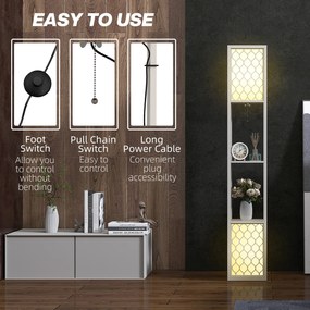 HOMCOM Lampa Stojąca w Nowoczesnym Designie, 2 Półki, Przycisk na Łańcuszku, 26 cm x 26 cm x 156 cm, Czarny + Biały