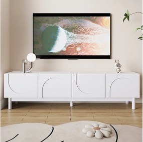 Niska szafka RTV z 4 falistymi, giętymi drzwiami - 169 x 34 x 45 cm - MDF + płyta wiórowa - biała