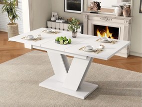Rozsuwany prostokątny stół jadalniany 120-160×80×75,5 cm - dla 4 do 6 osób - gruby blat - nogi w kształcie V - biały