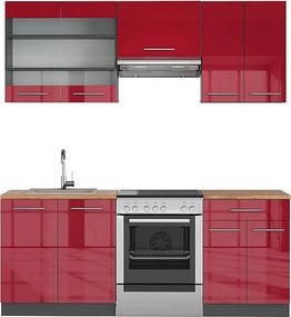 Aneks kuchenny bordowy wysoki połysk/antracyt 200x60x81.6 fame-line