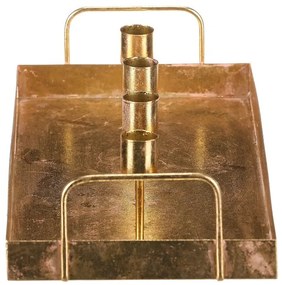 Metalowy świecznik na 4 stożkowe świece,prostokątny, złoty, 36 x 16 x 7 cm