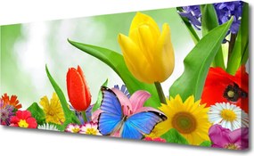 Obraz canvas Kolorowy Motyl wśród Płatków