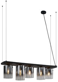 Moderne hanglamp zwart met smoke glas 5-lichts - Hybrid Oswietlenie wewnetrzne