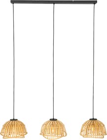 Orientalna lampa wisząca czarna z naturalnym bambusem 3-światłowa - Pua